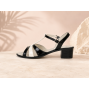 Sandale dama din piele naturala lacuita, Negru, Alb, S81AN